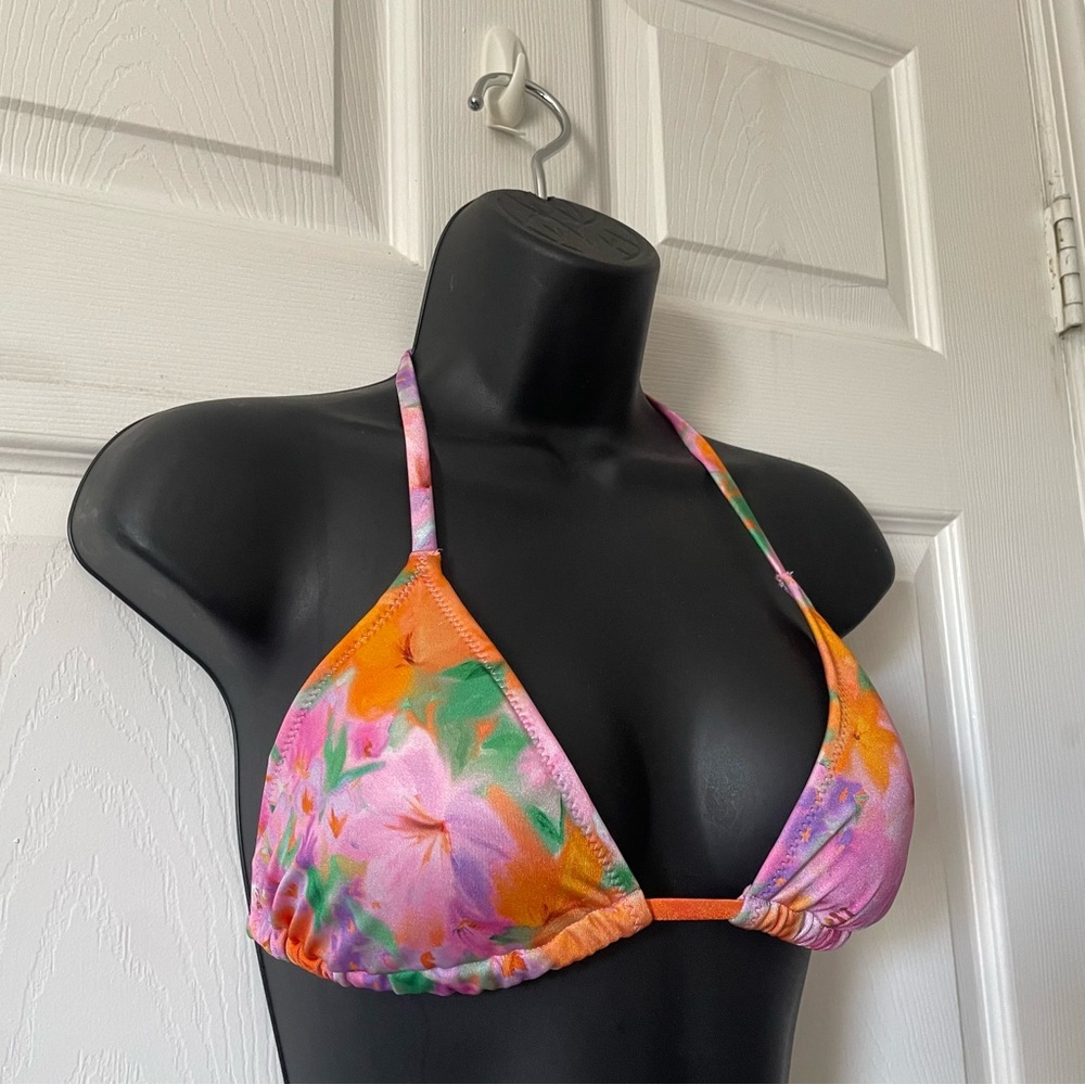 Women’s Floral Triangle Bikini Top - Pink & Orange